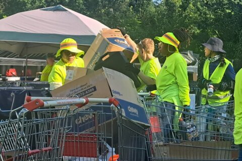 Spring E-CARE event in Arlington featured a long line of cars