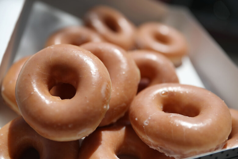 tray of glazed doughnuts