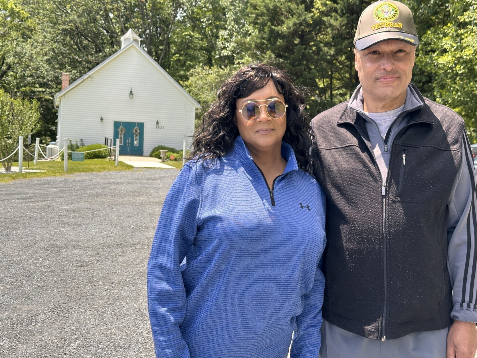 Roxanne Weedon, great, great, granddaughter of Civil War veteran John Thomas Weedon, stands with veteran Joe Wilson Jr. at Sunnyside New Life Community Church.