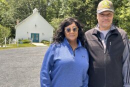 Roxanne Weedon, great, great, granddaughter of Civil War veteran John Thomas Weedon, stands with veteran Joe Wilson Jr. at Sunnyside New Life Community Church.