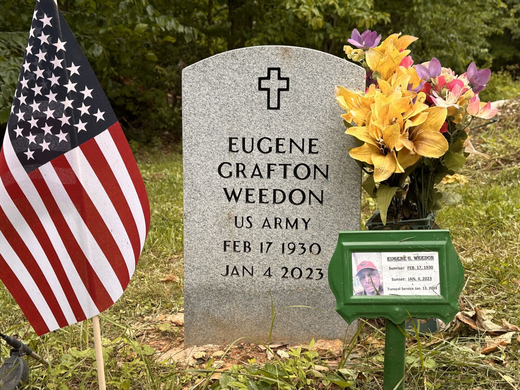 The grave of veteran Eugene Grafton Weedon at the Sunnyside New Life Community Church cemetery.